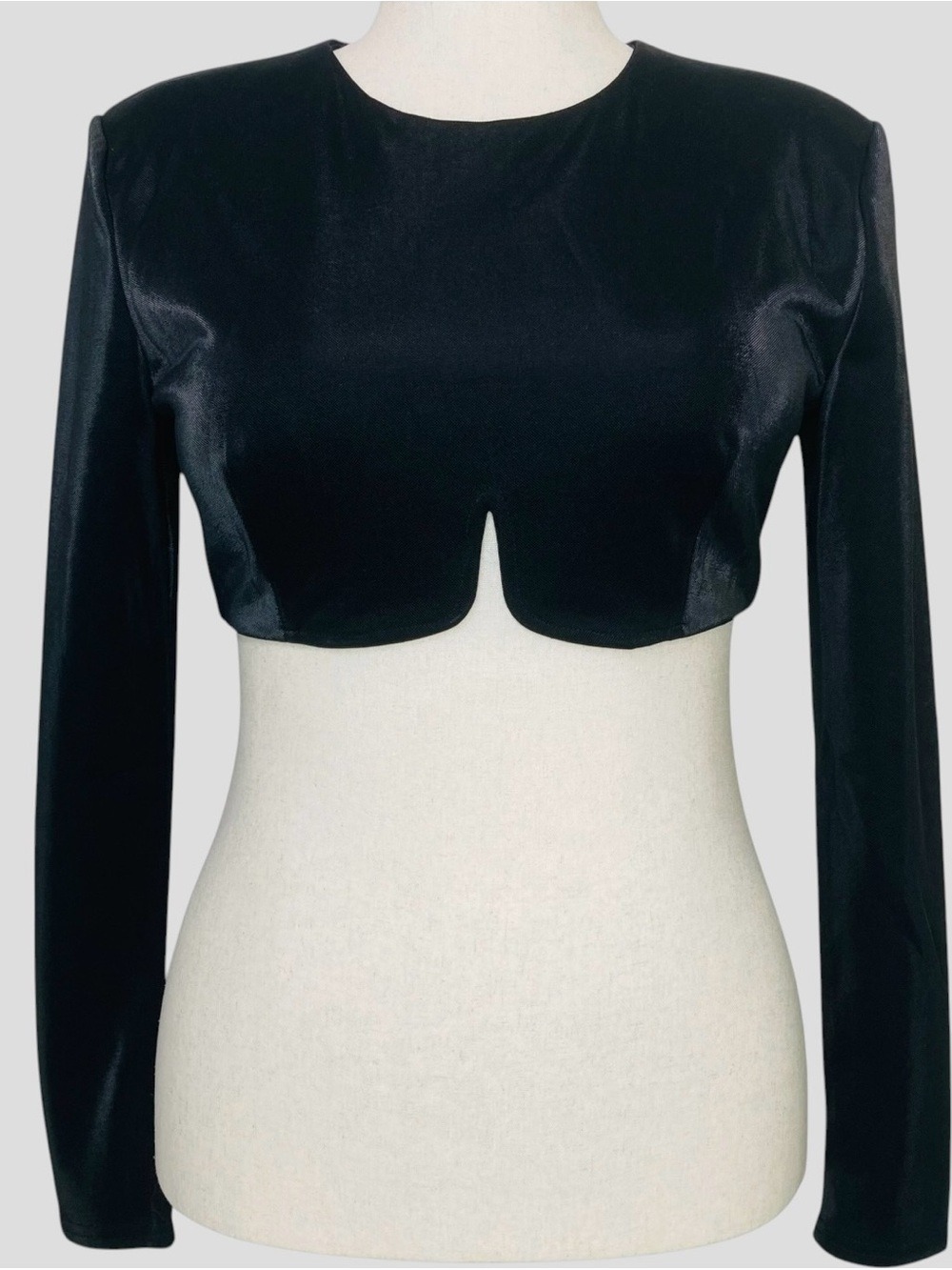The Sang Womens L Crop Top Black Sheen Architectural Cyber Y2K Subversive Basic - Picture 10 of 16